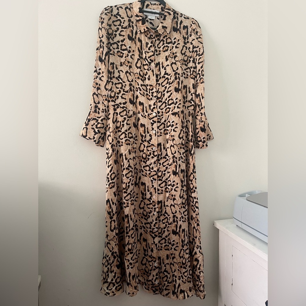 Brown Tiered Sundress with 3/4 Bishop Sleeves
